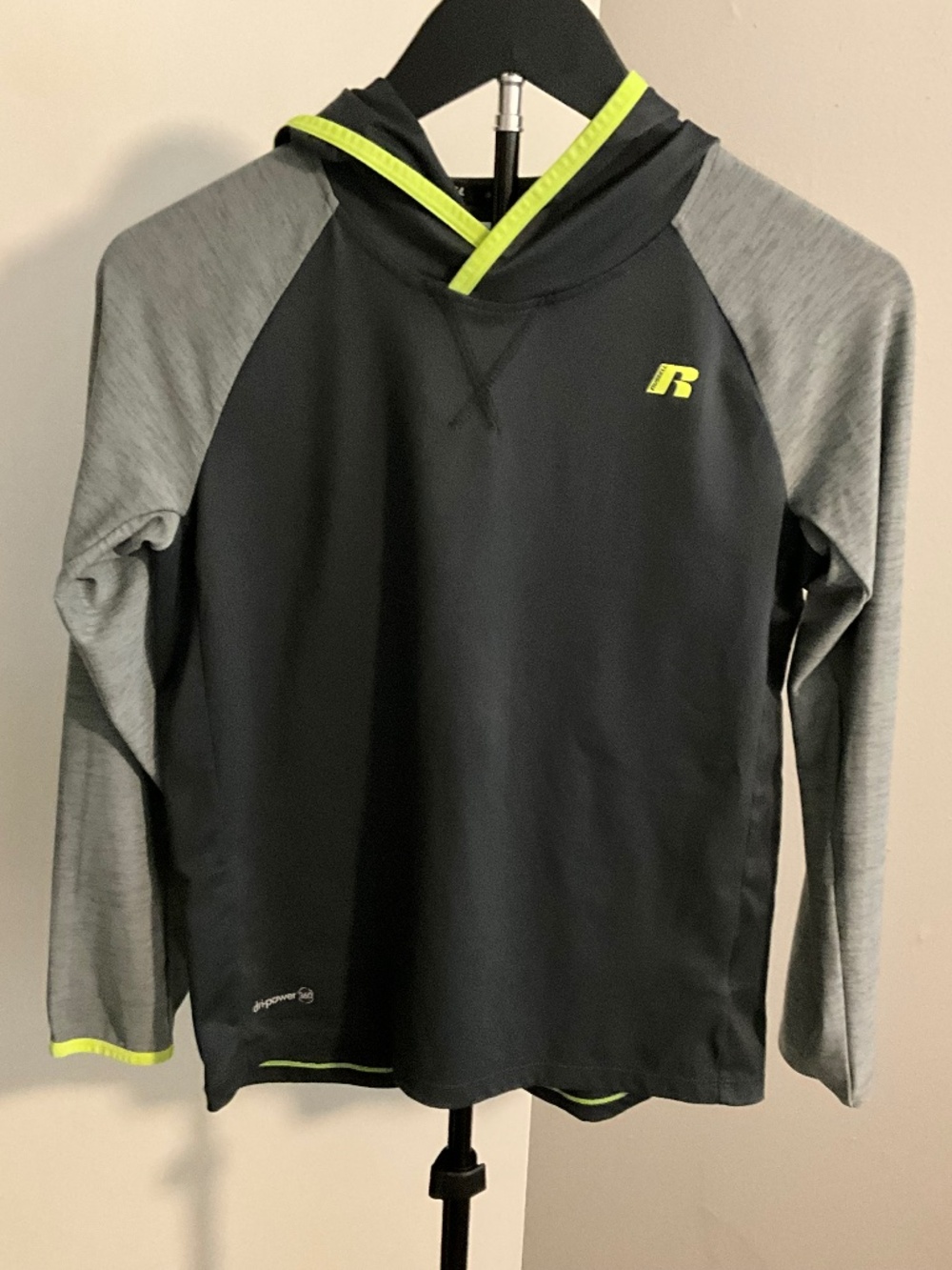 Russell Boys Dri-Power 360 Hoodie Sweatshirt Gray Charcoal Neon L 10-12